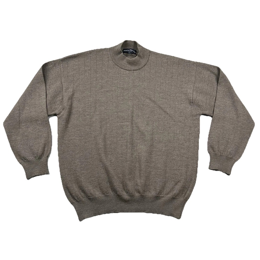 Ponte Vecchio Sweater Womens M 100% Wool High Neck Ribbed Made in Italy Brown
